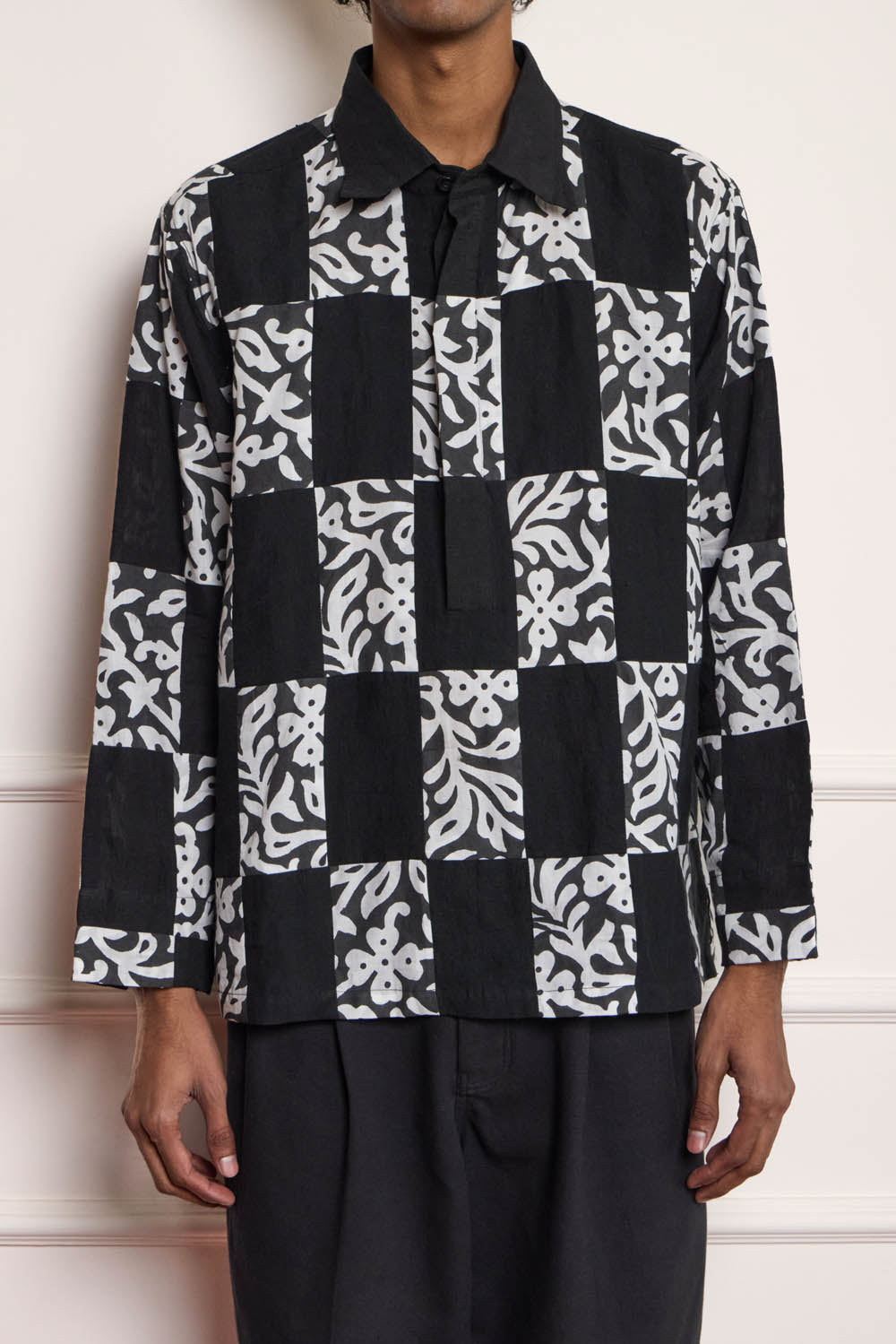 Block Printed Patch Popover Shirt