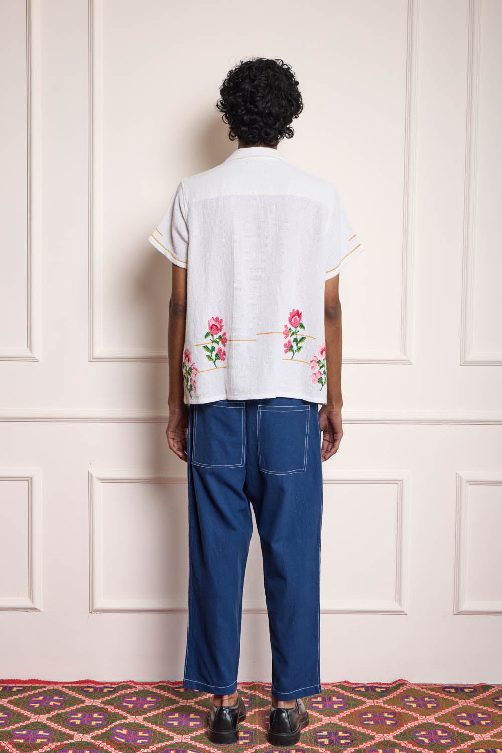 Floral Cross Stitch Embroidered Shirt