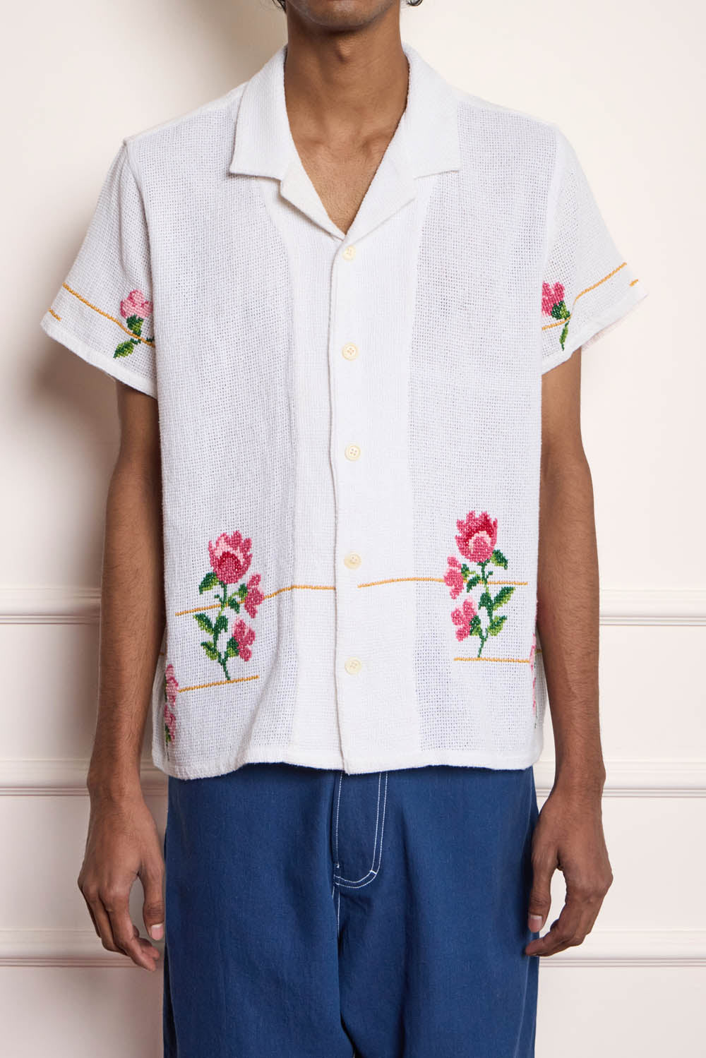 Floral Cross Stitch Embroidered Shirt