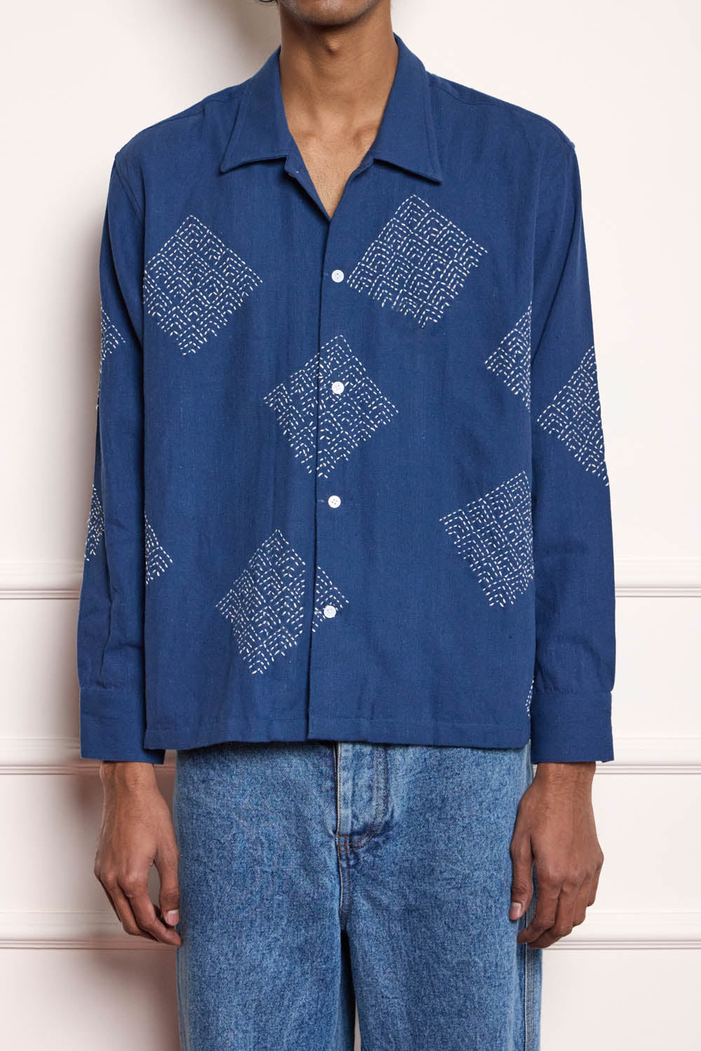 Indigo Kantha Embroidered Shirt