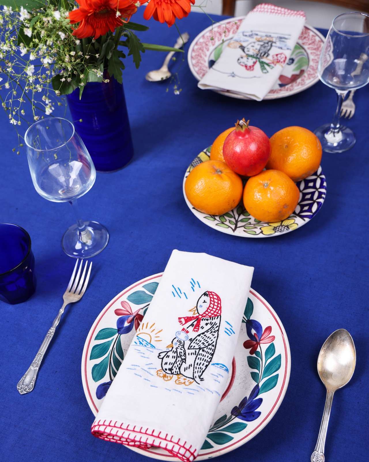 Blue Hand Dyed Tablecloth