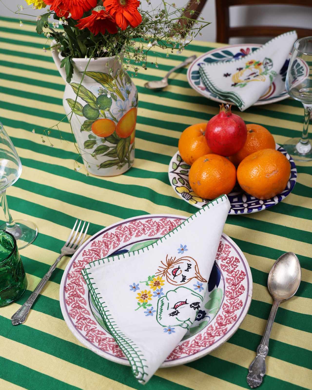 Block Printed Striped Tablecloth