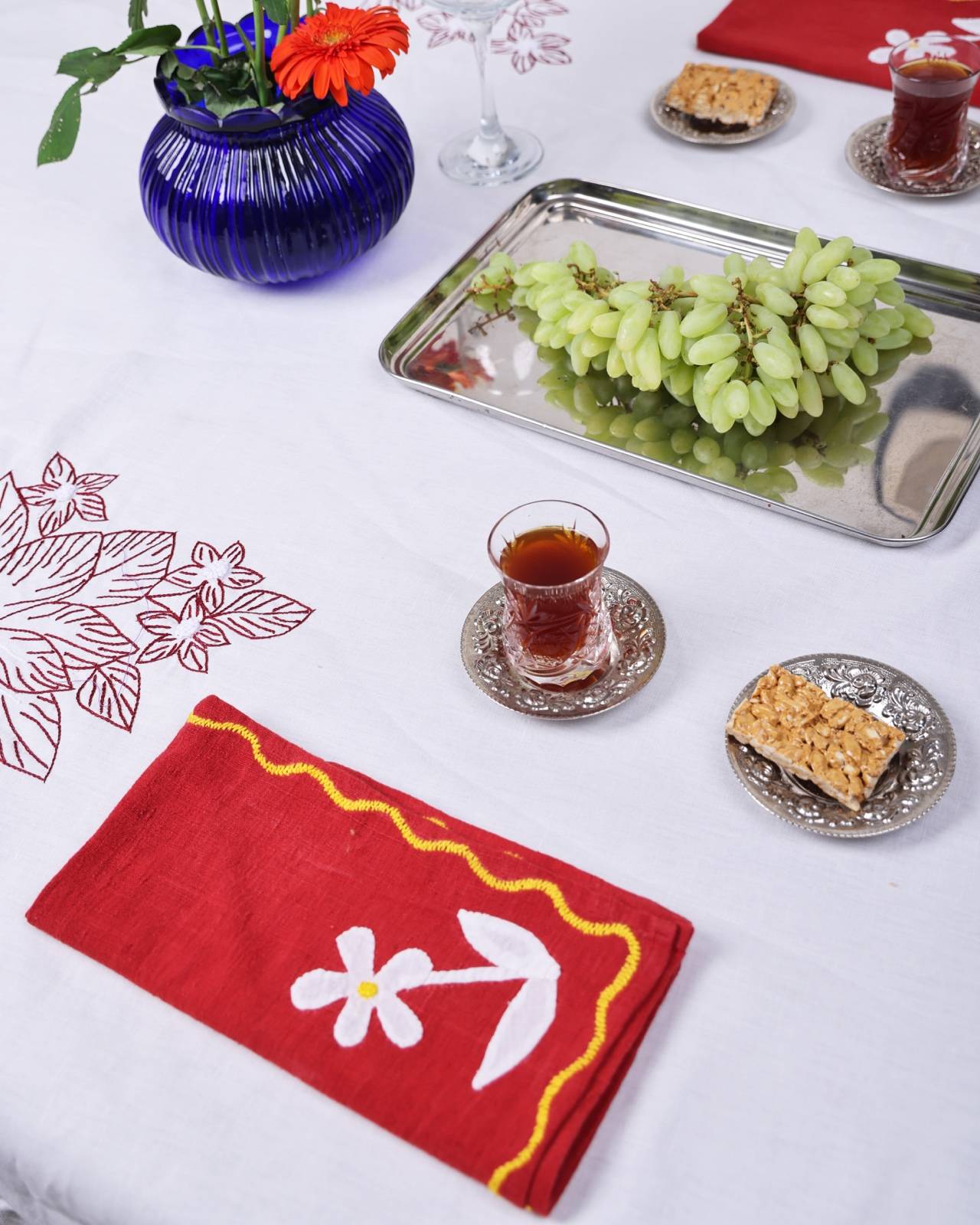Floral Embroidered Tablecloth
