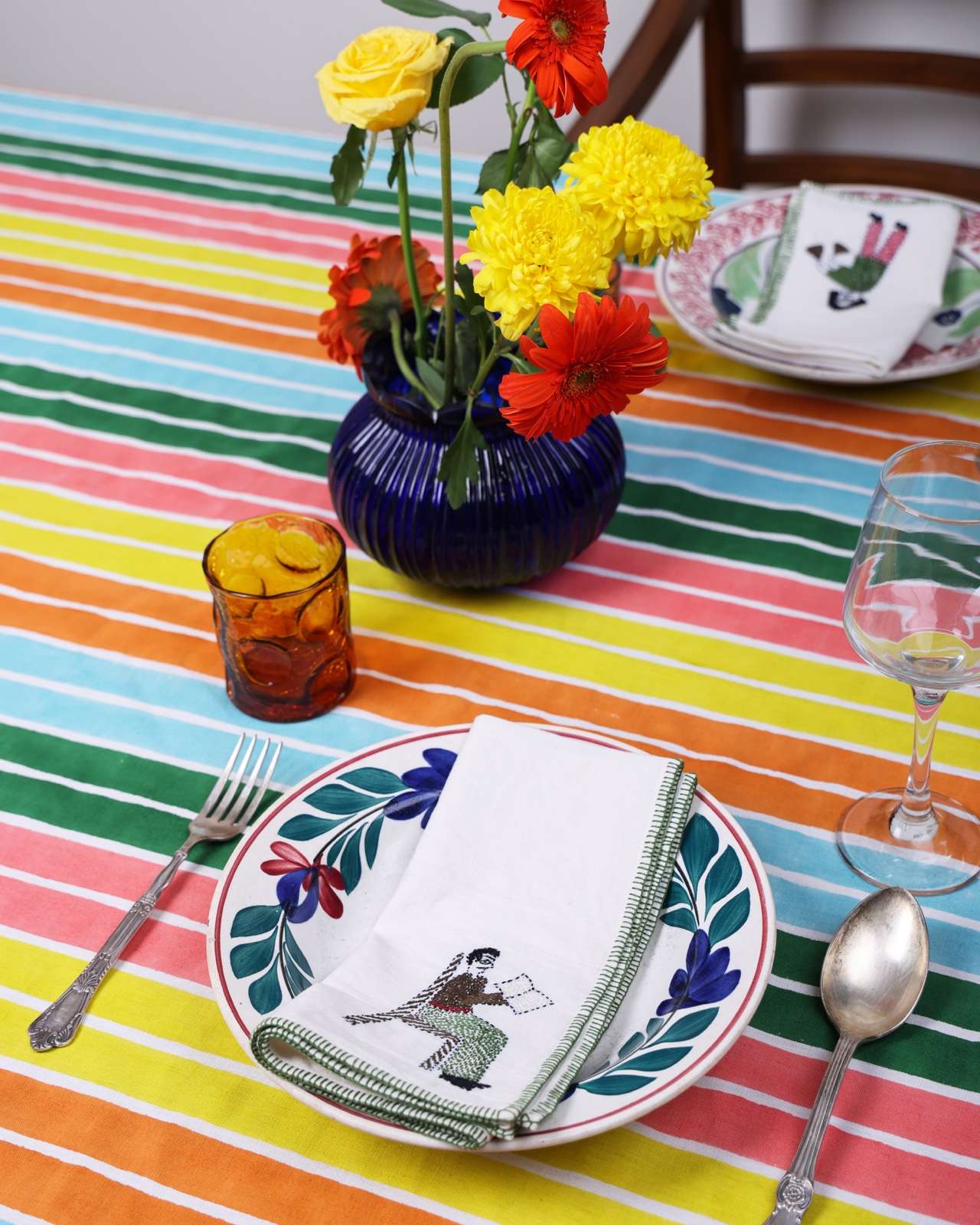 Block Printed Stripe Tablecloth