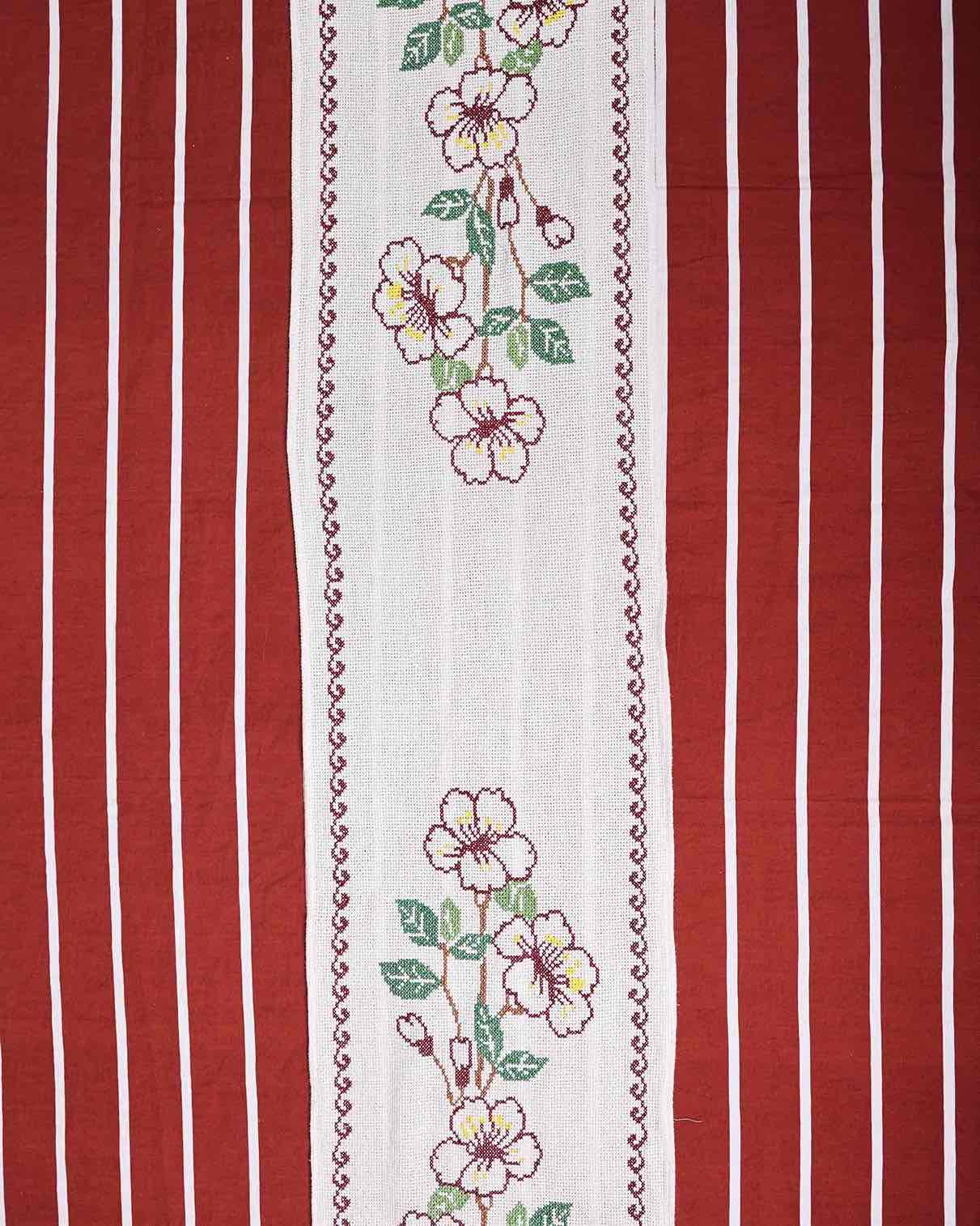 Floral Cross Stitch Embroidered Table Runner