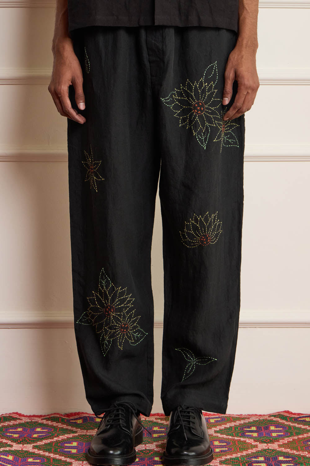 Black Kantha Embroidered Pants