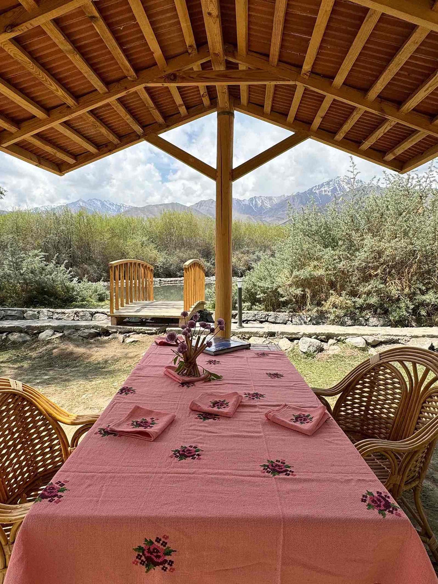 Rose Cross-Stitch Embroidered Tablecloth