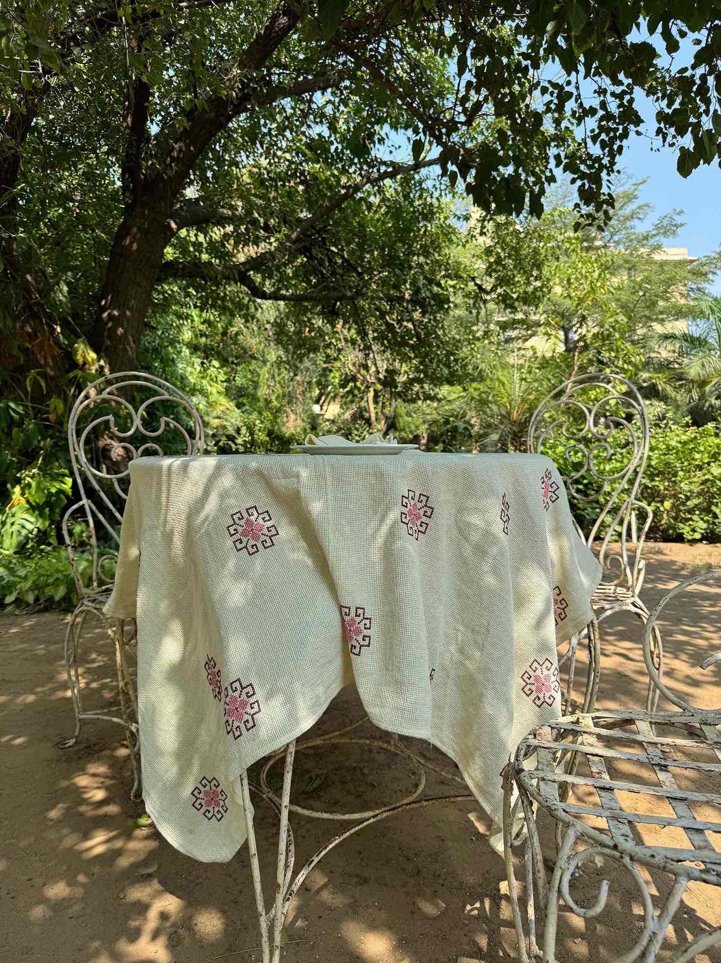 Dainty Cross-Stitch Embroidered Tablecloth