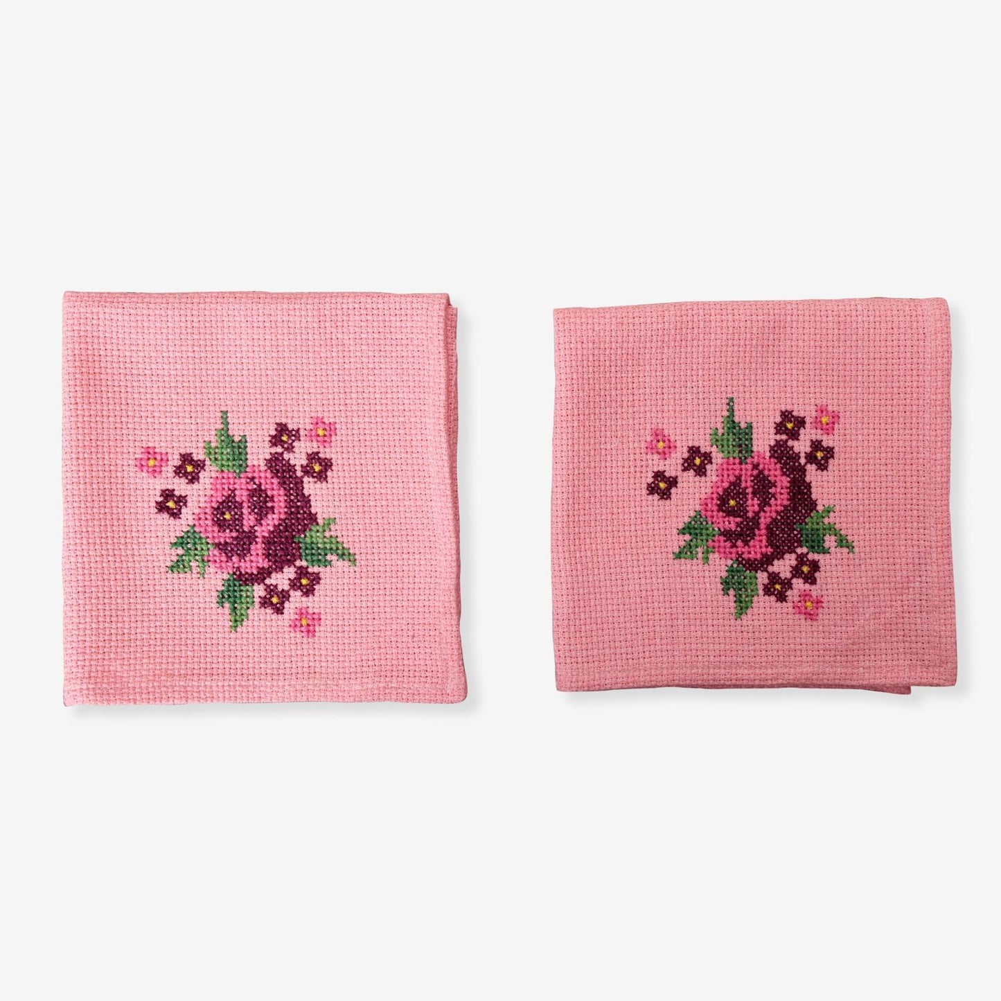 Rose Cross-Stitch Embroidered Table Napkin