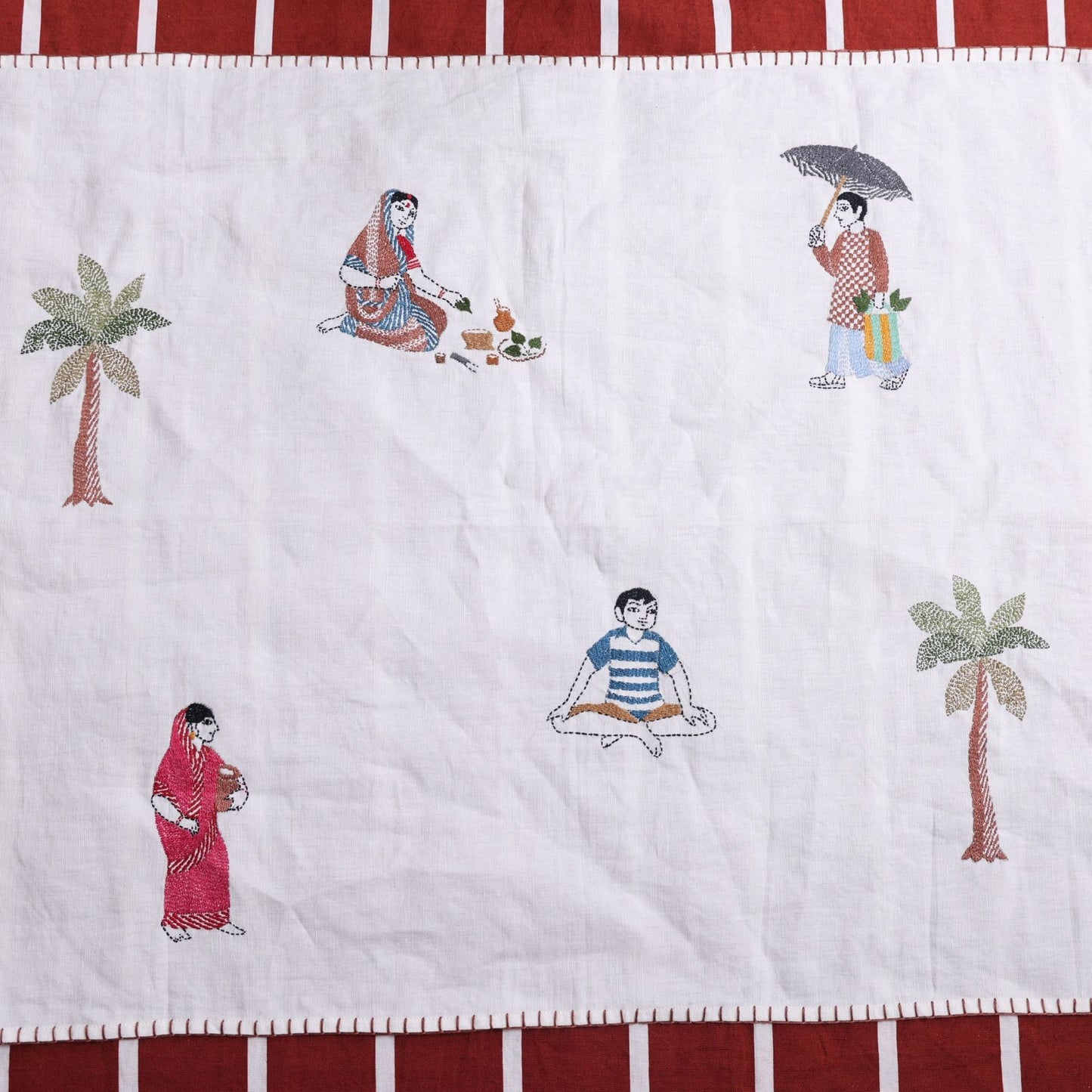 Vintage Kantha Embroidered Tea Towel