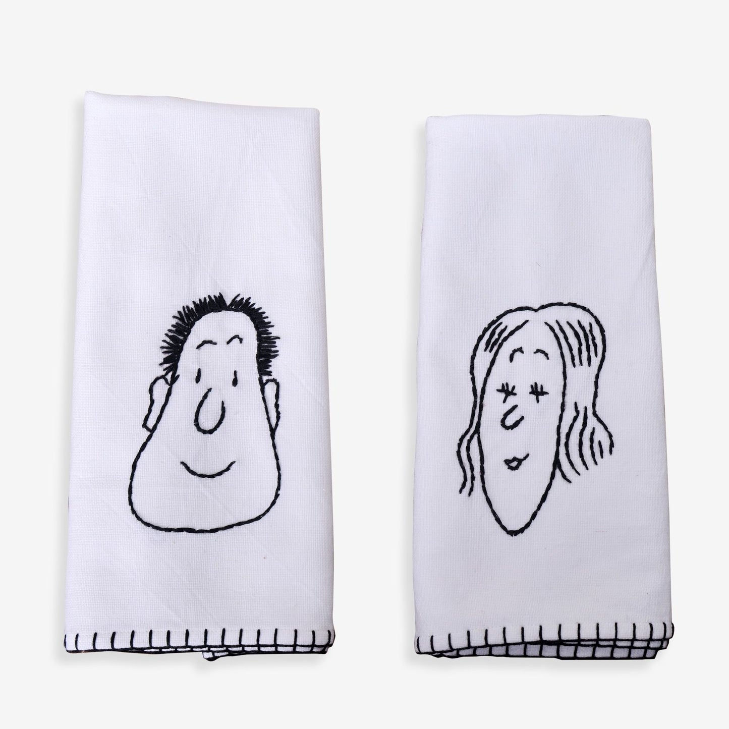 Whimsy Faces Hand Embroidered Table Napkin