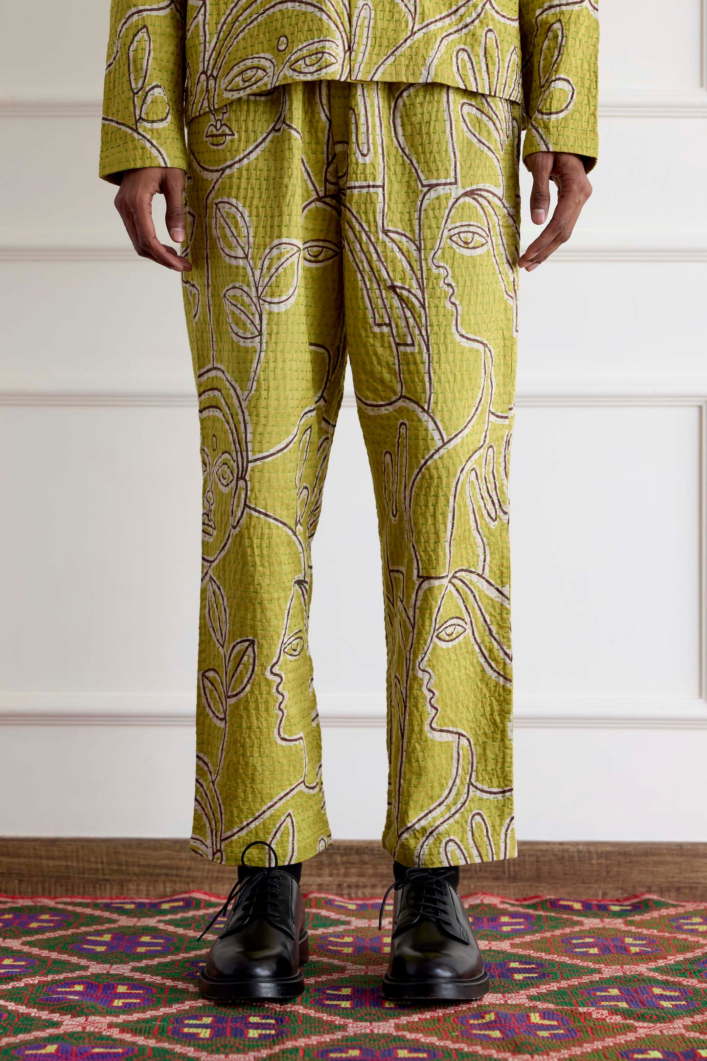 Kantha Stitch Silk Drawstring Pants