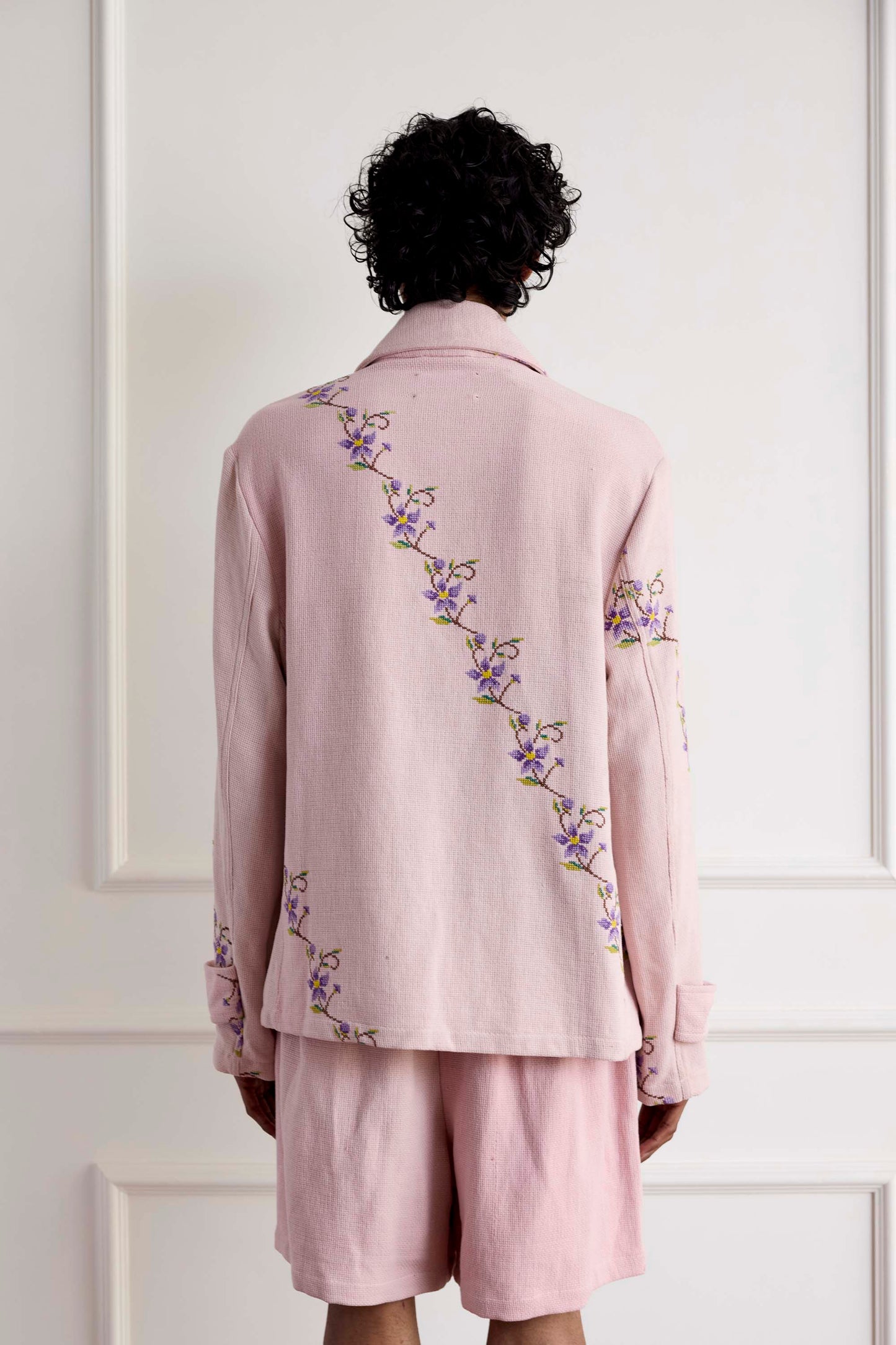 Vintage Floral Cross-Stitch Cotton Jacket