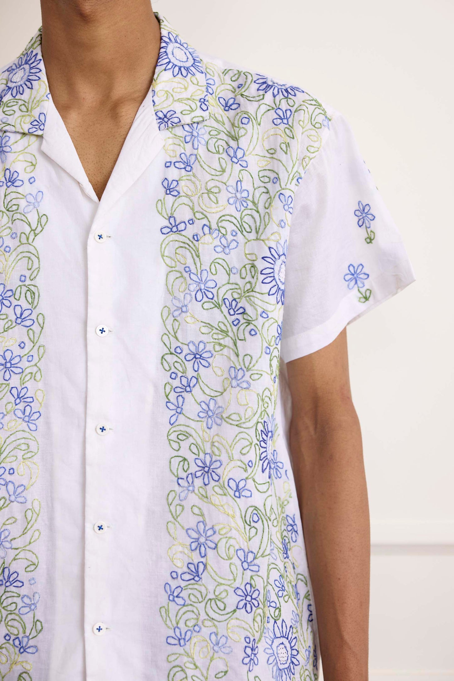 Kantha Stitch Floral Embroidered Shirt