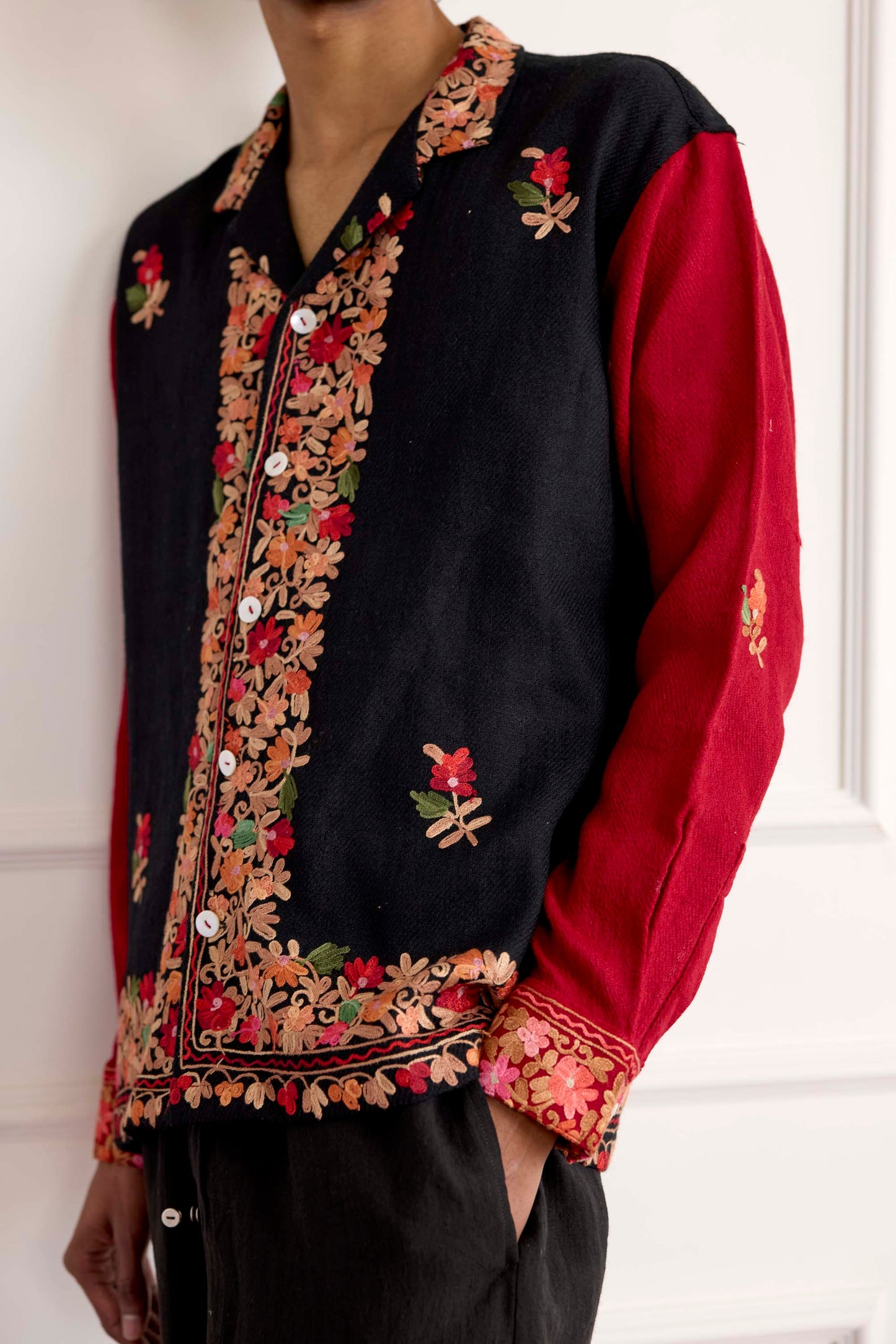 Suzani Embroidered Wool Long Sleeve Shirt