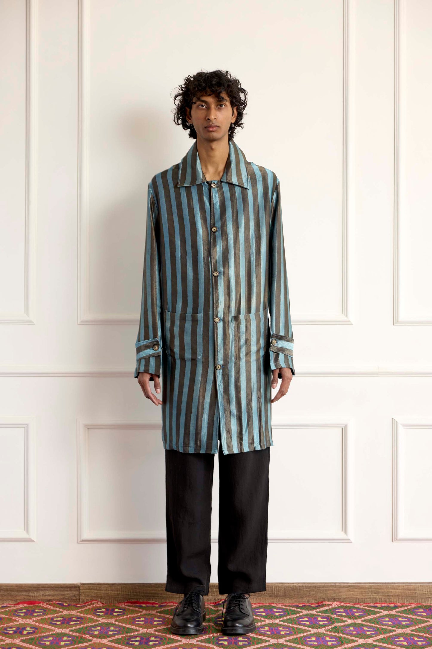 Striped Silk Long Blouson