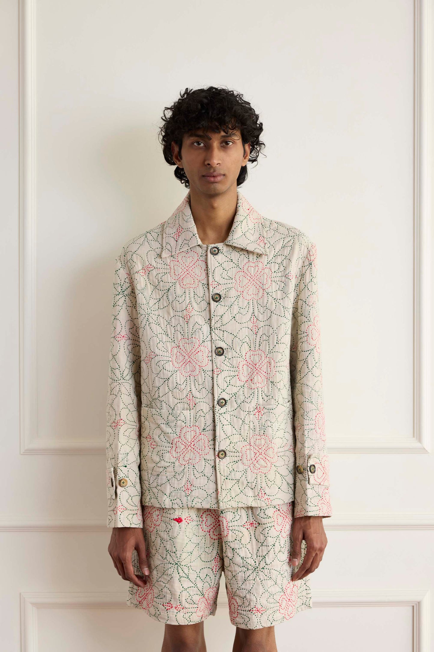 Floral Kantha Blouson Jacket