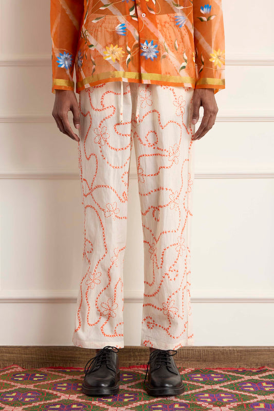 Cross Embroidered Pants