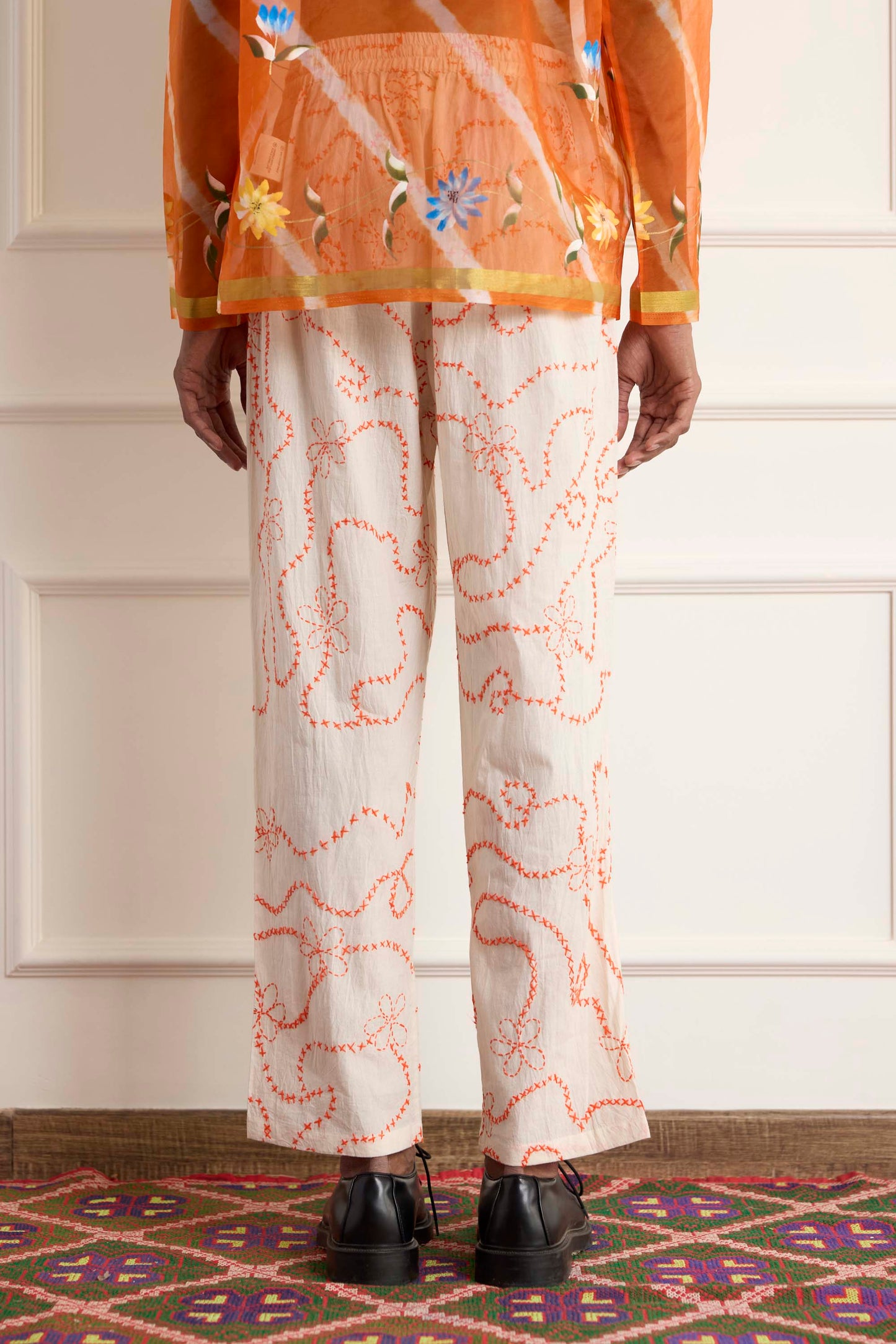 Cross Embroidered Pants