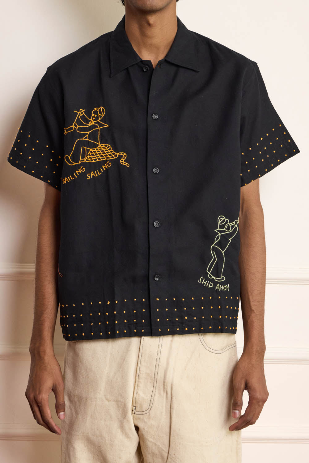 Black Sailing Embroidered Shirt