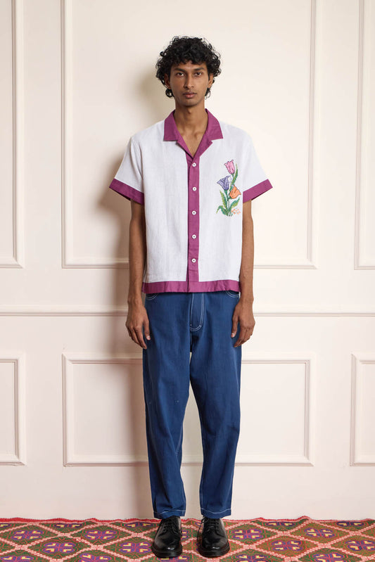 Floral Cross Stitch Embroidered Shirt