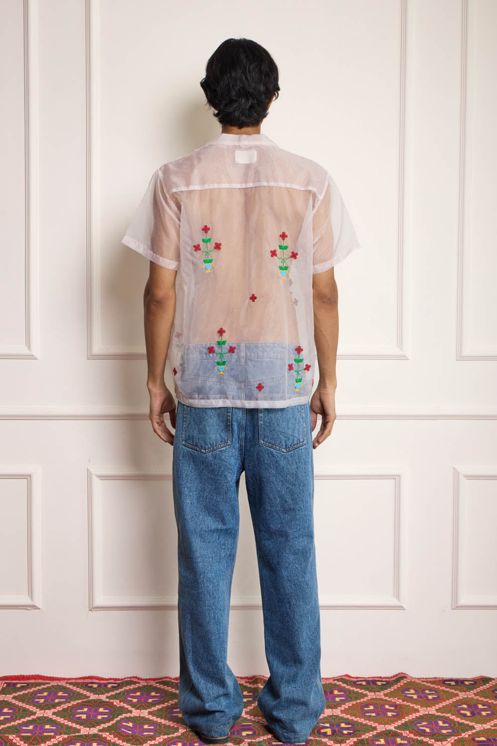 Sheer Floral Embroidered Shirt