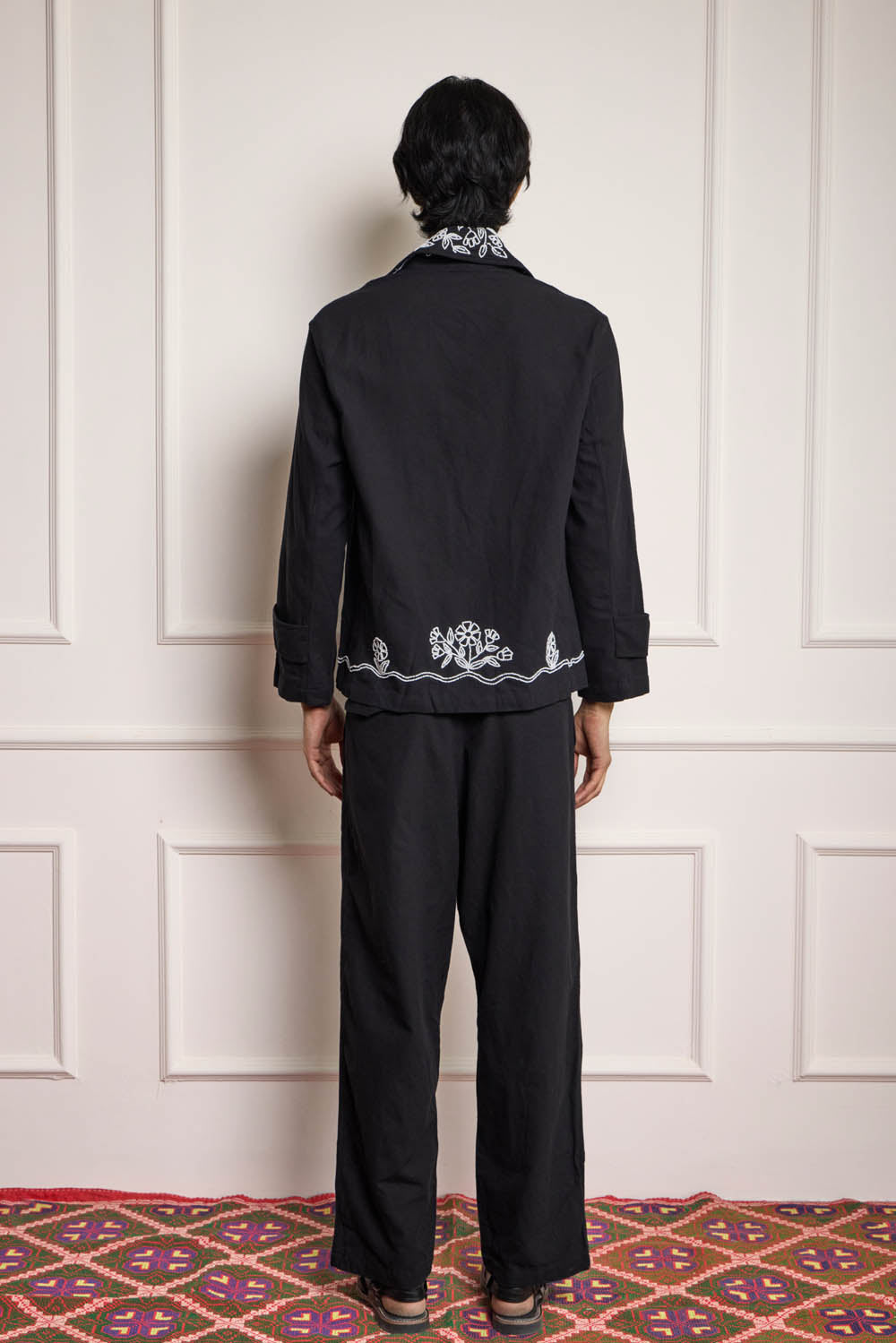 Bead Embroidered Wide Leg Pants