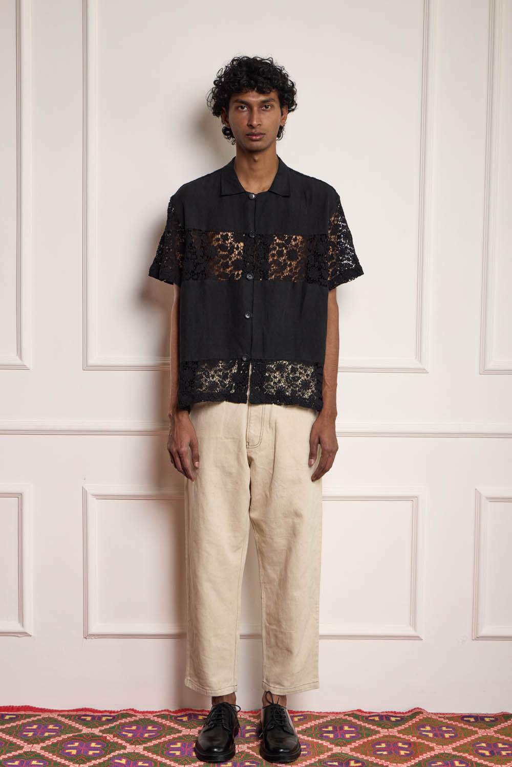 Lace Patchwork Shirt - Black