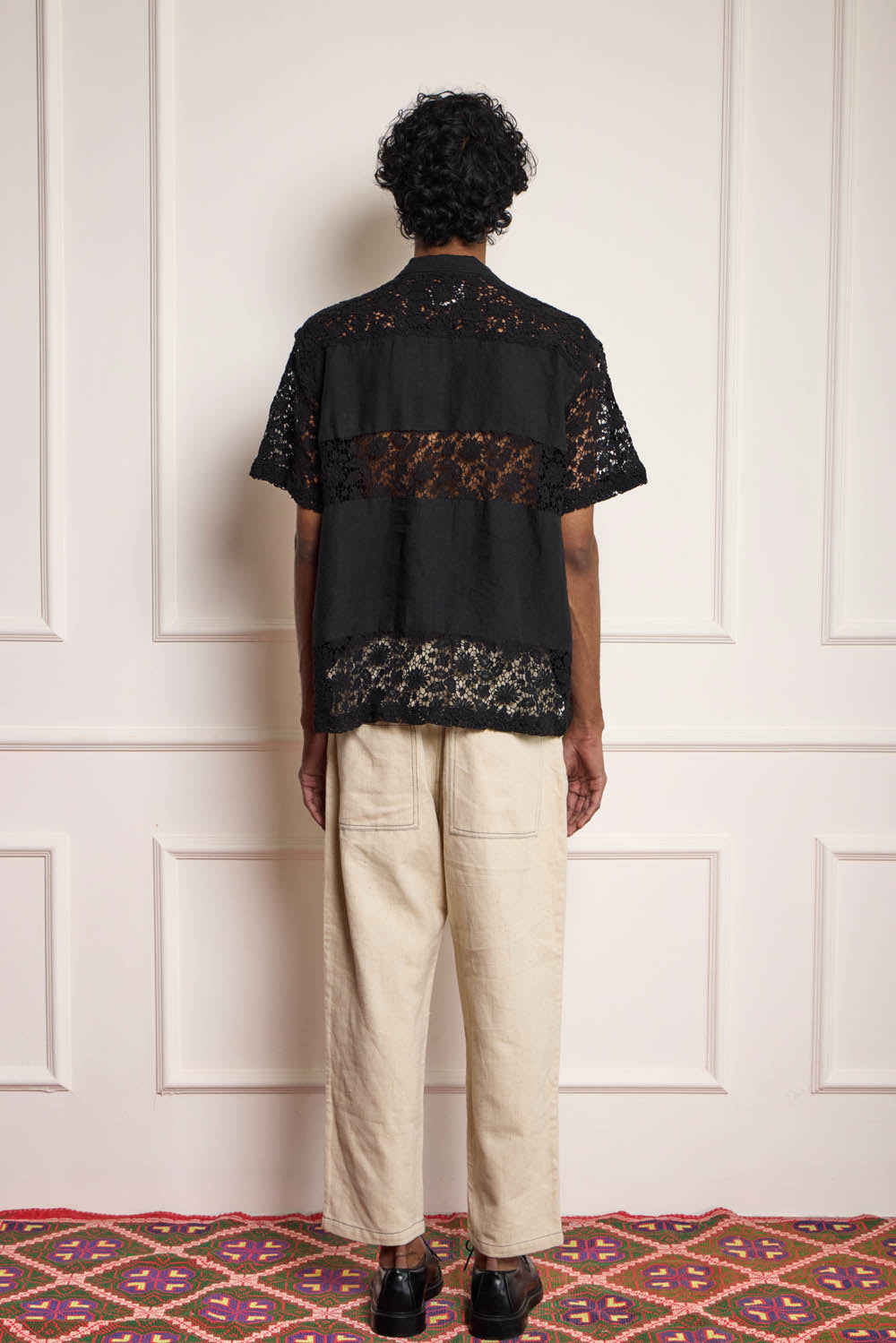 Lace Patchwork Shirt - Black