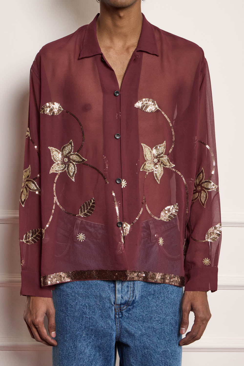 Sequin Embroidered Silk Shirt