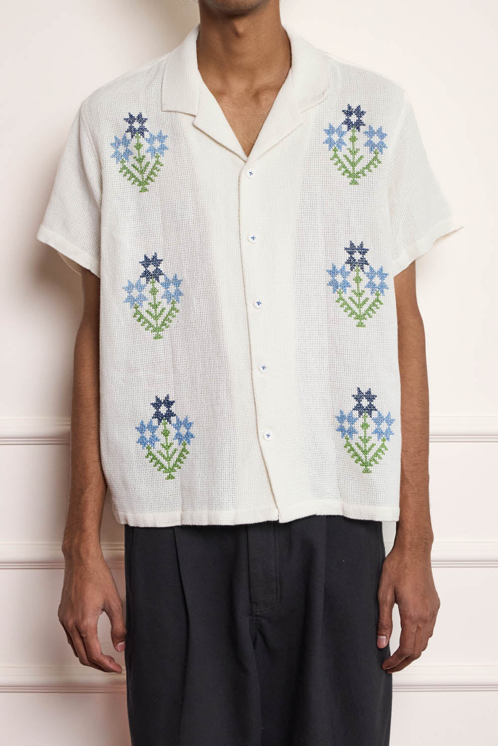 Floral Cross Stitch Embroidered Shirt