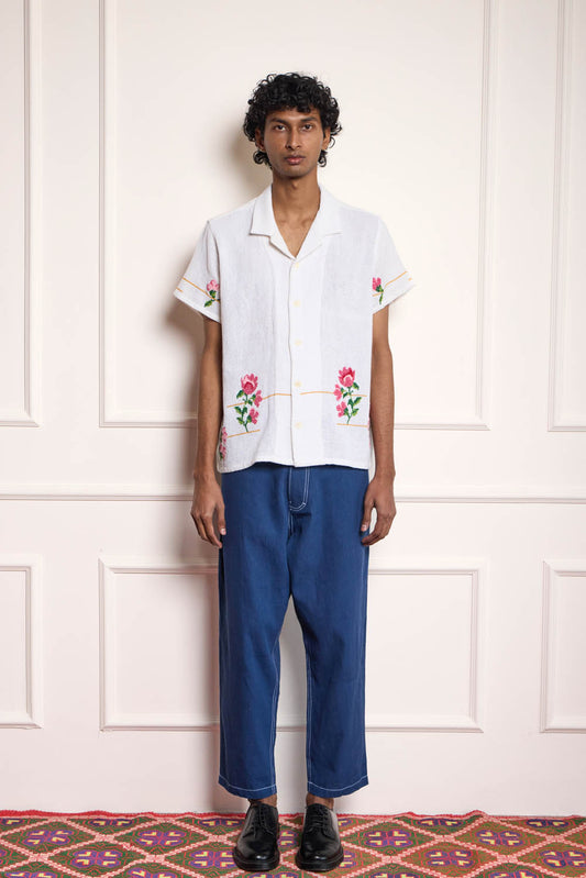 Floral Cross Stitch Embroidered Shirt