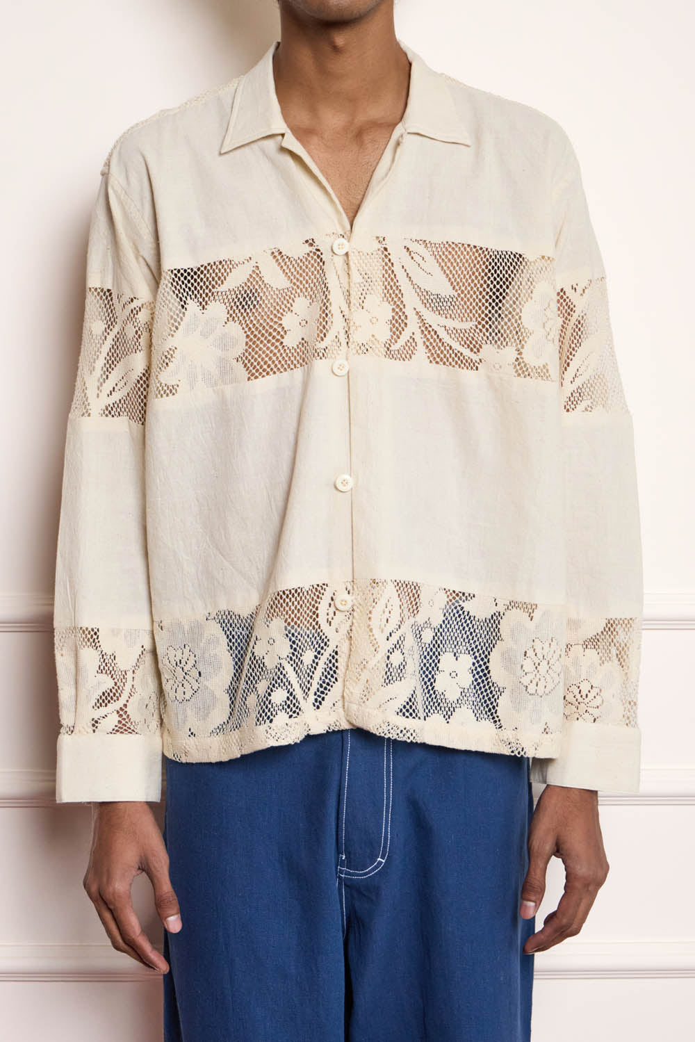 Lace Patchwork Shirt - Cream