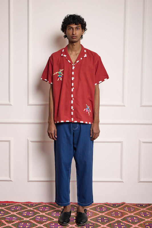 Hand Embroidered Shirt - Red