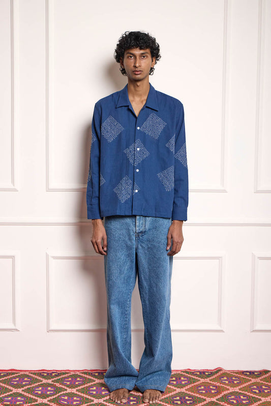 Indigo Kantha Embroidered Shirt