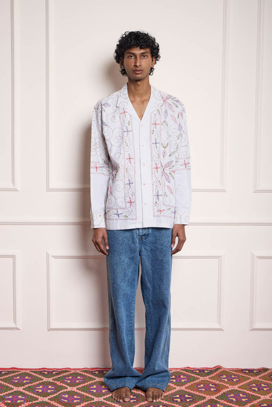 Hand Embroidered Shirt- White