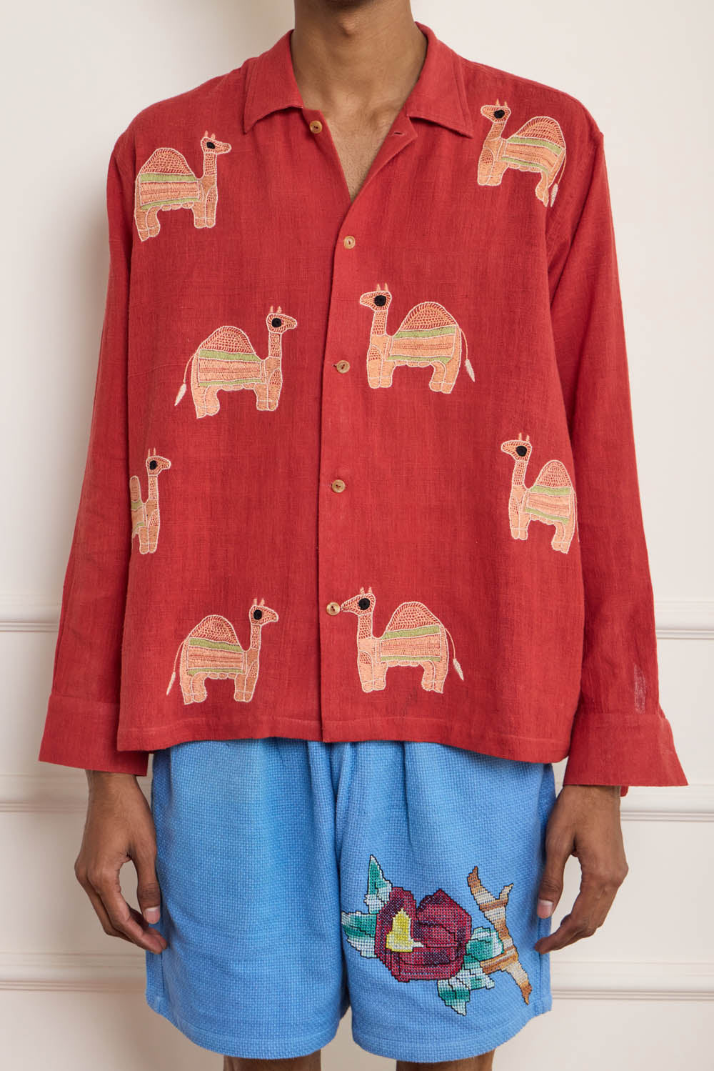 Camel Embroidered Shirt