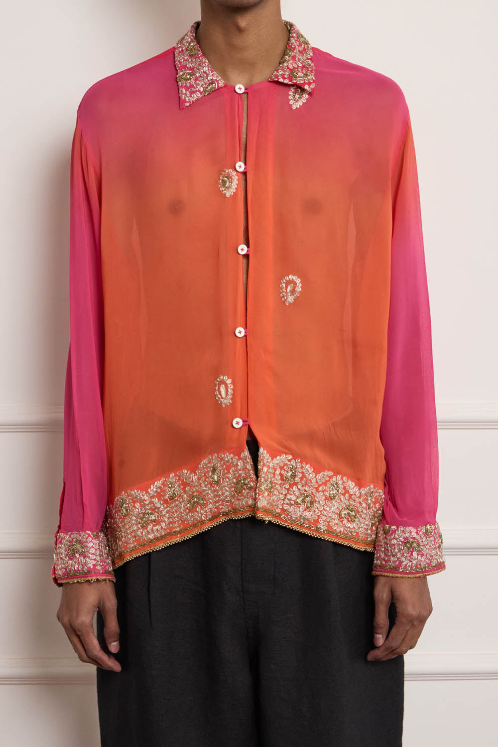 Ombre Silk Embroidered Shirt