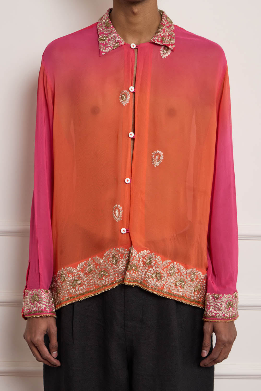 Ombre Silk Embroidered Shirt