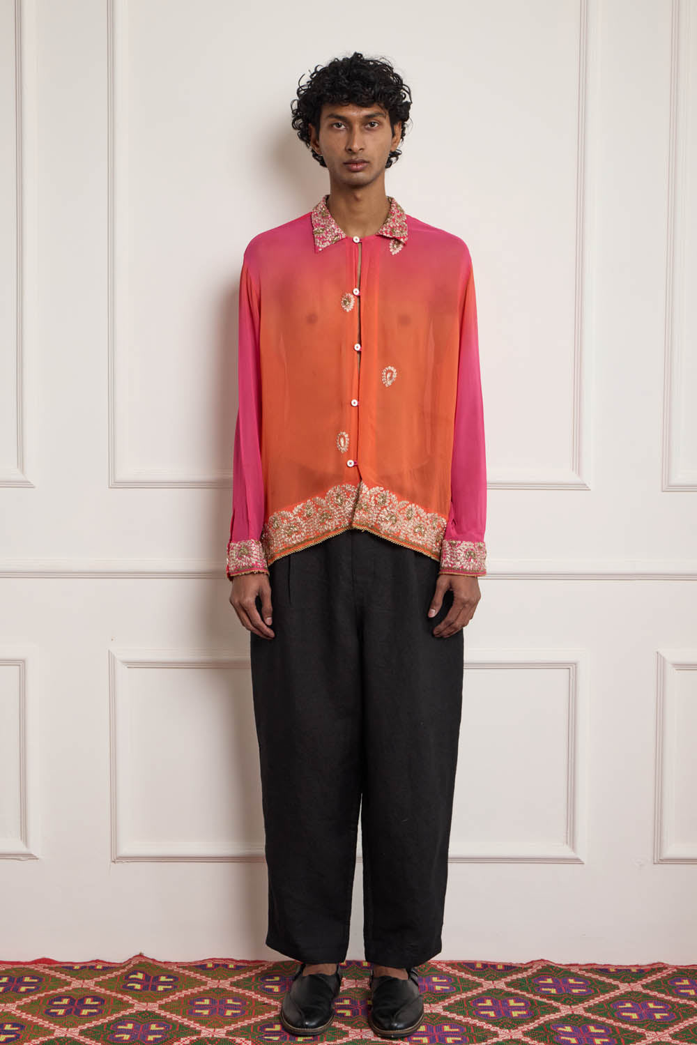 Ombre Silk Embroidered Shirt