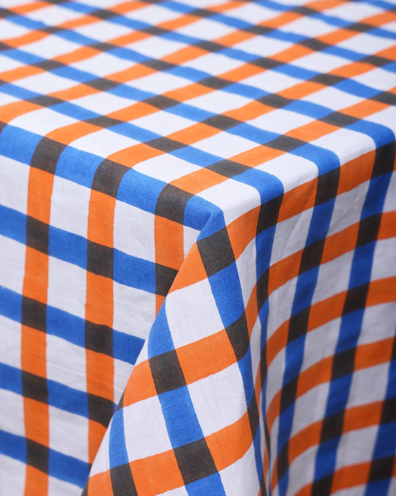 Block Printed Grid Tablecloth