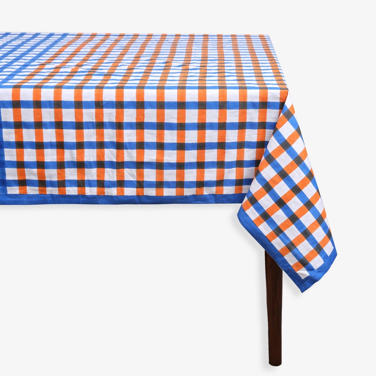 Block Printed Grid Tablecloth