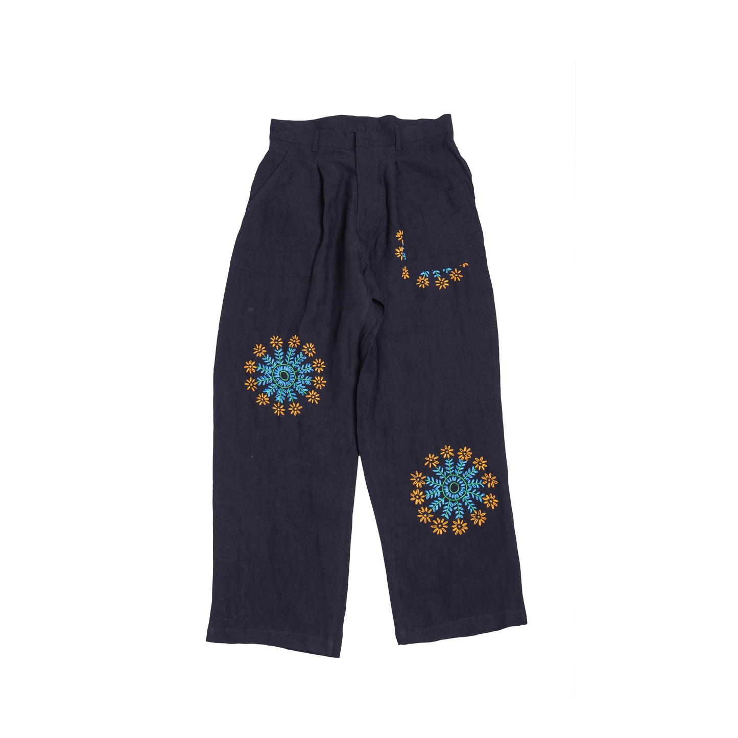 Embroidered Pleated Pants