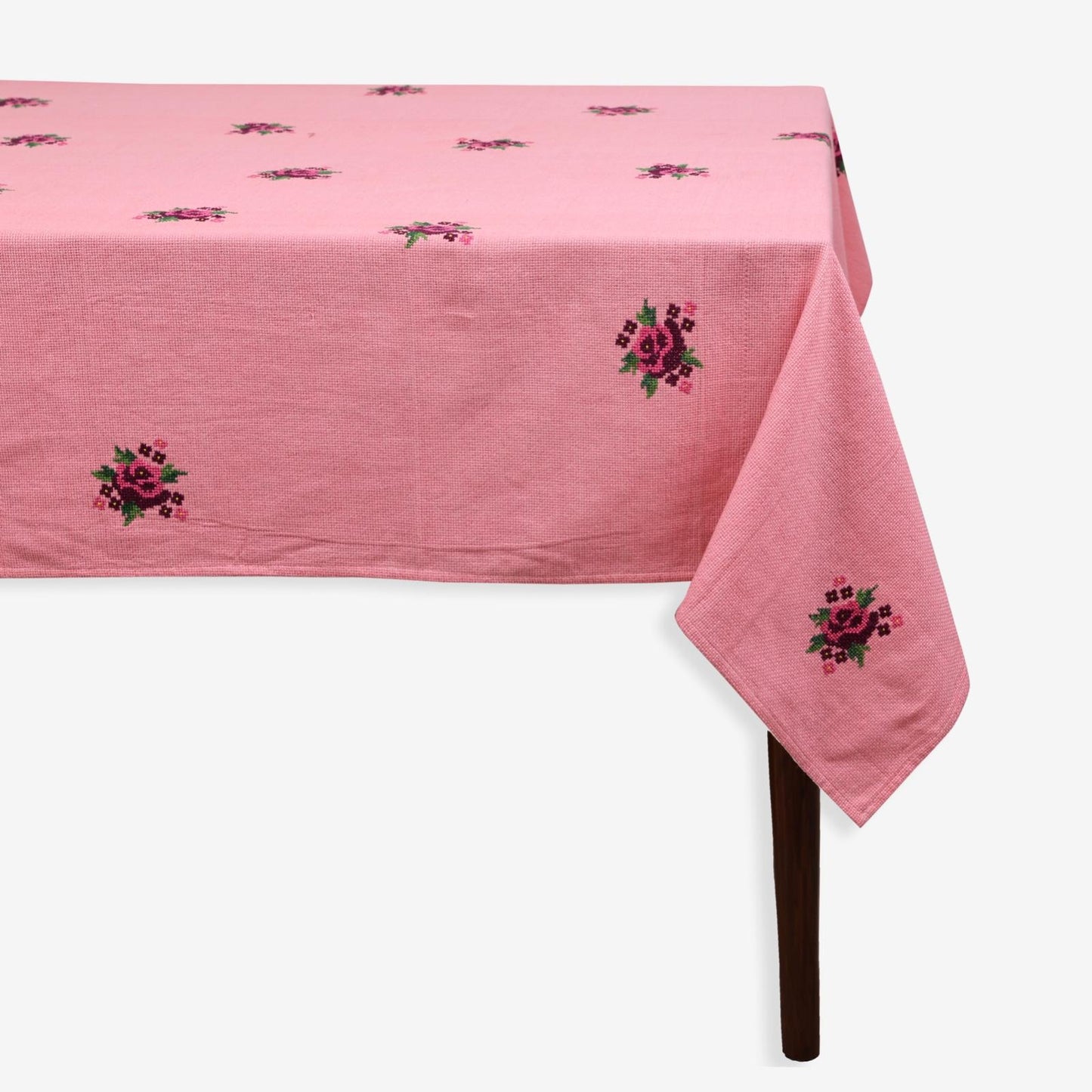 Rose Cross-Stitch Embroidered Tablecloth