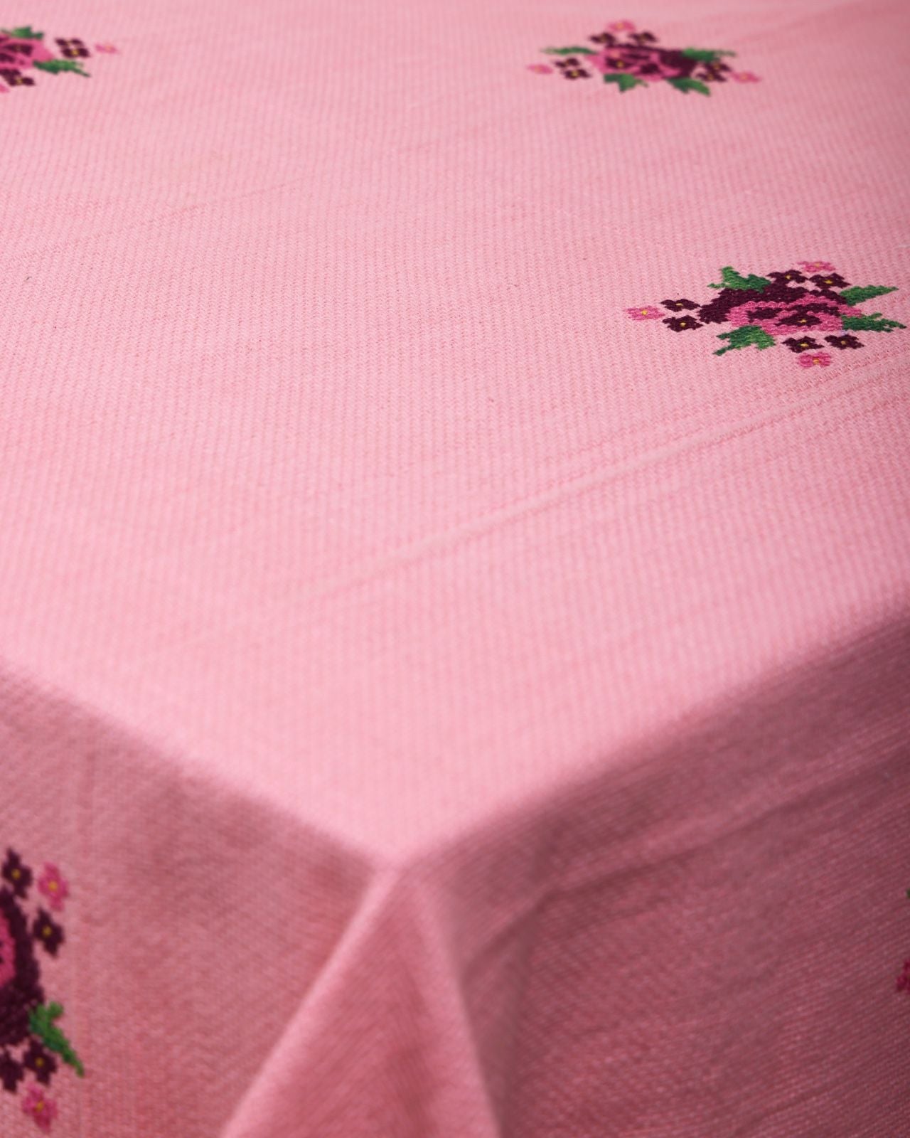 Rose Cross-Stitch Embroidered Tablecloth