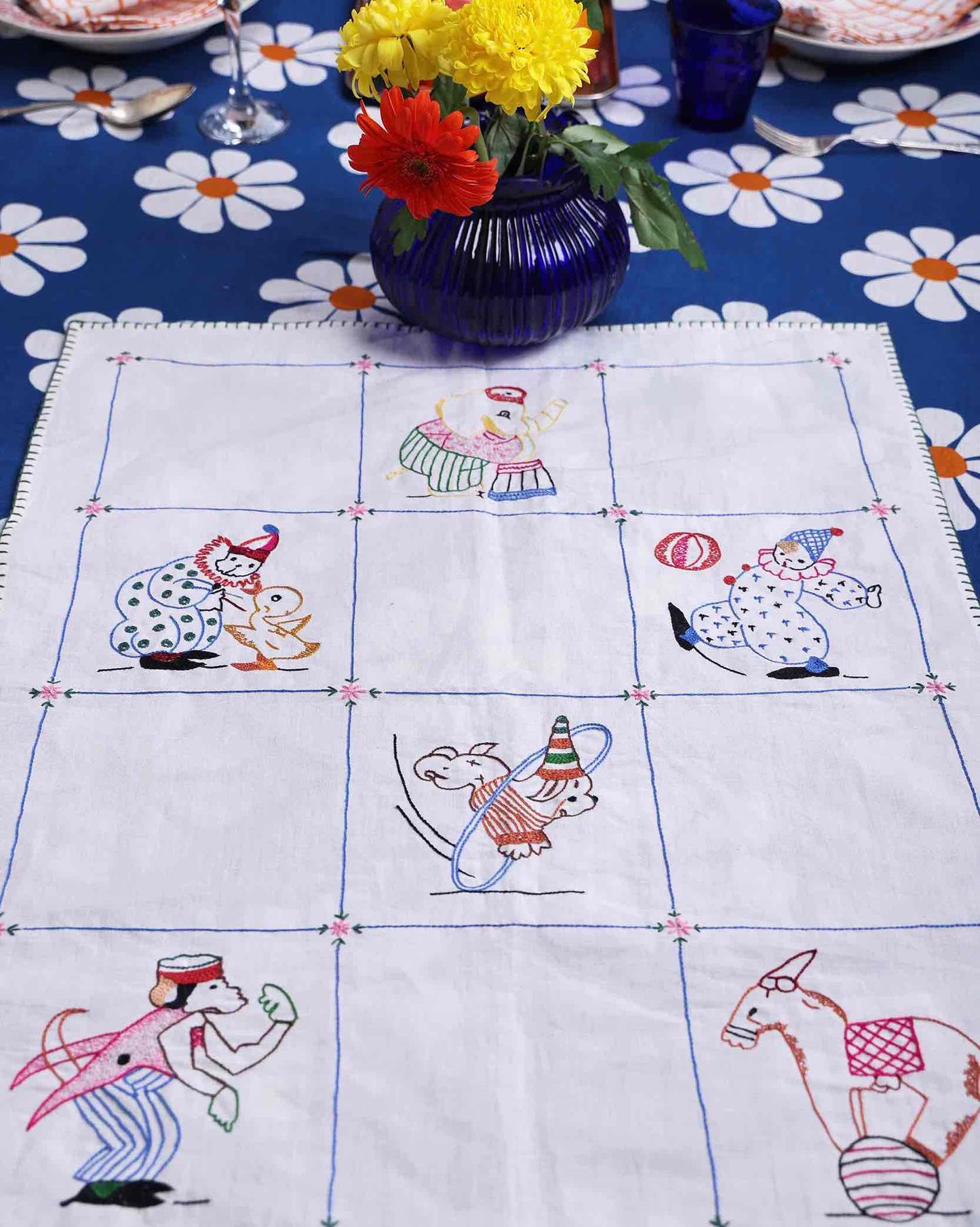 Circus Embroidered Tea Towel 