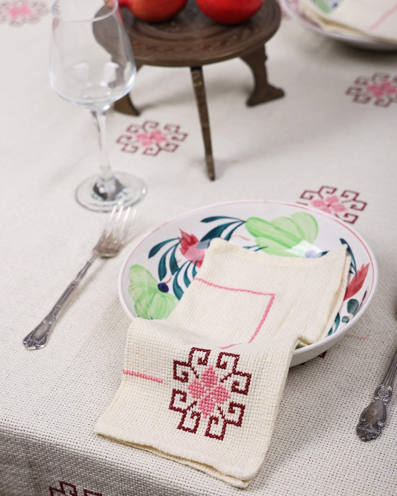 Dainty Cross-Stitch Embroidered Tablecloth