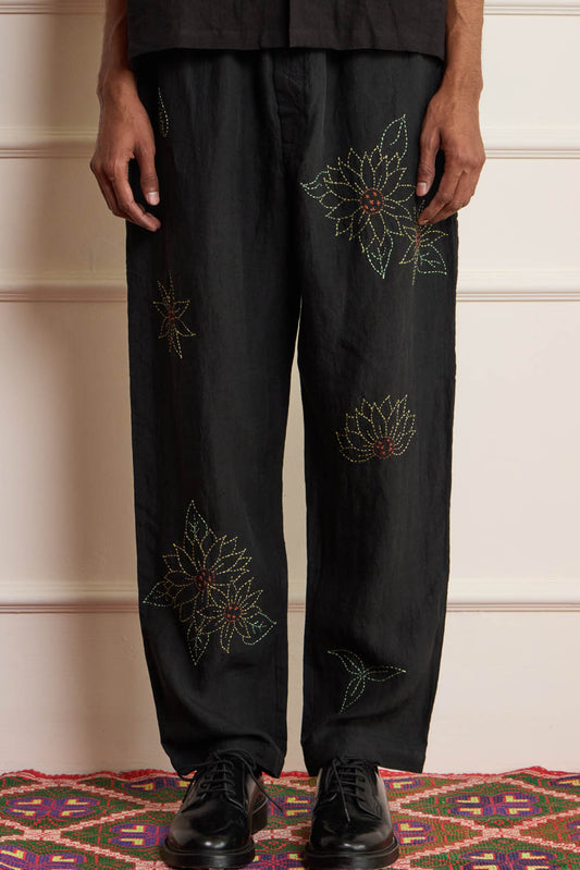 Black Kantha Embroidered Pants